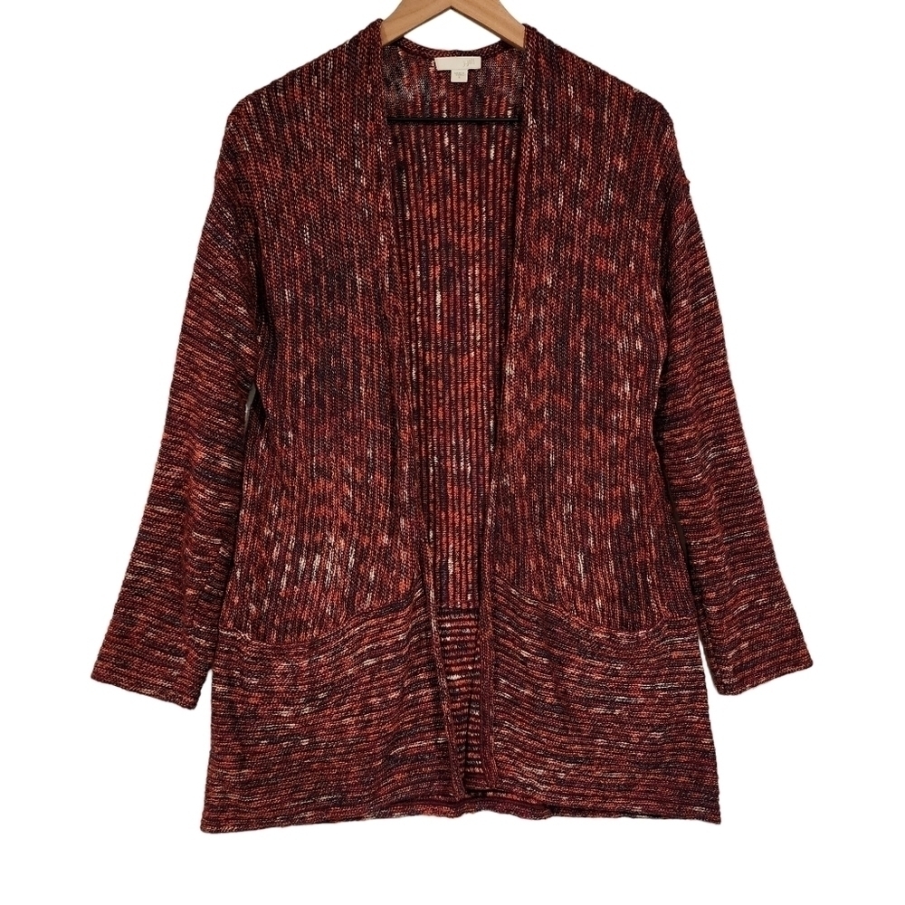 J. Jill Women's Variegated Knit‎ Open Front Long Line Cardigan Sweater w Pocket